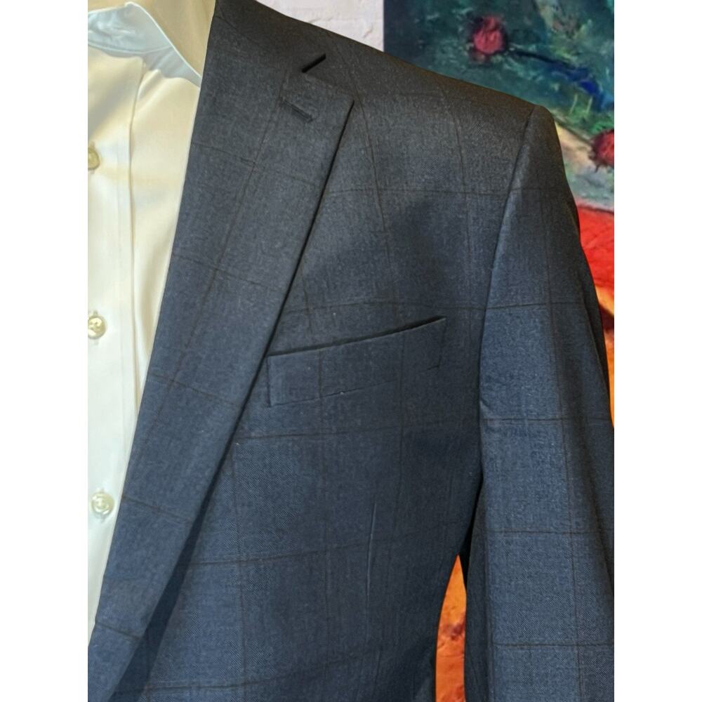 Jos A Bank Signature Collection Blazer 44L Blue Plaid Wool Sport Coat Jacket - Picture 4 of 14